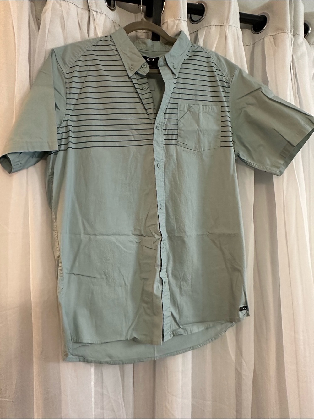 Oakley Men's Light Gray Striped Button Down Shirt